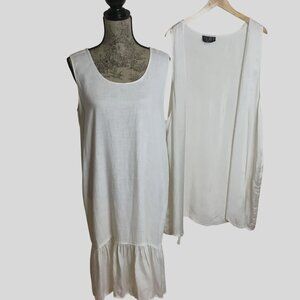 CLIF Vintage Minimalist White Lagenlook Tiered Layered Dress Linen Look One Size